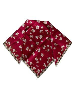 Vintage DAKS London Cotton Scarf Red Floral Check Border